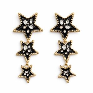 Gold and Black Fashion Star & Crystal Drop Dangle Earrings NWOT